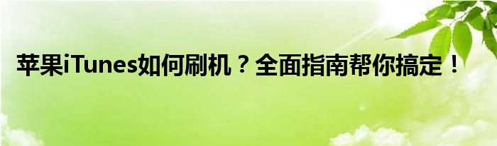 苹果iTunes如何刷机？全面指南帮你搞定！