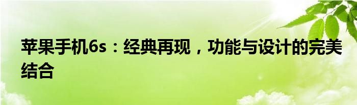 苹果手机6s：经典再现，功能与设计的完美结合