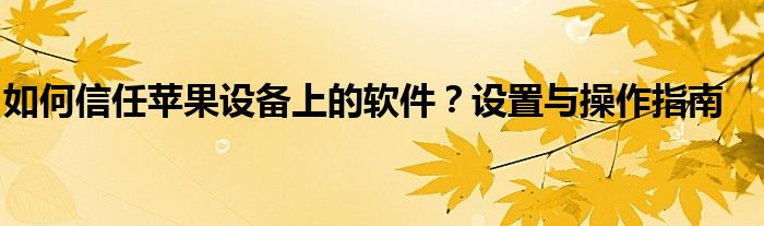 如何信任苹果设备上的软件？设置与操作指南