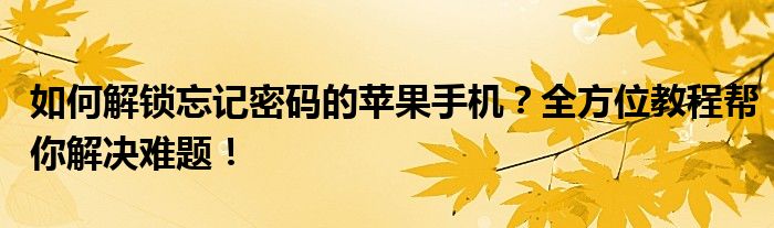 如何解锁忘记密码的苹果手机？全方位教程帮你解决难题！