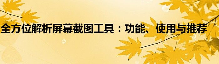 全方位解析屏幕截图工具：功能、使用与推荐