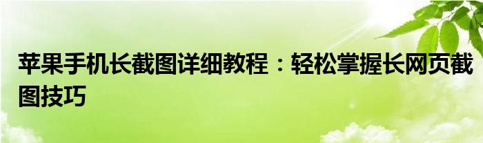 苹果手机长截图详细教程：轻松掌握长网页截图技巧