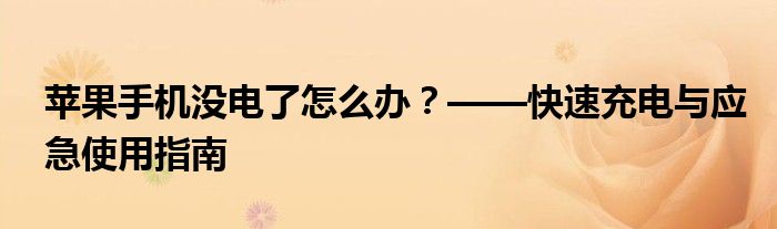 苹果手机没电了怎么办？——快速充电与应急使用指南