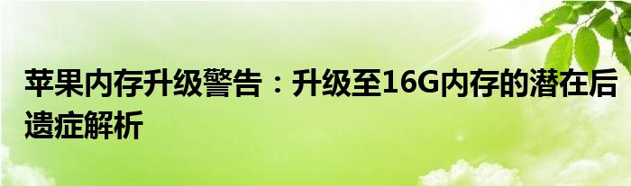 苹果内存升级警告：升级至16G内存的潜在后遗症解析