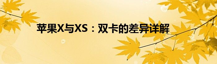 苹果X与XS：双卡的差异详解