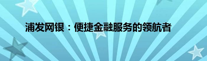 浦发网银：便捷金融服务的领航者