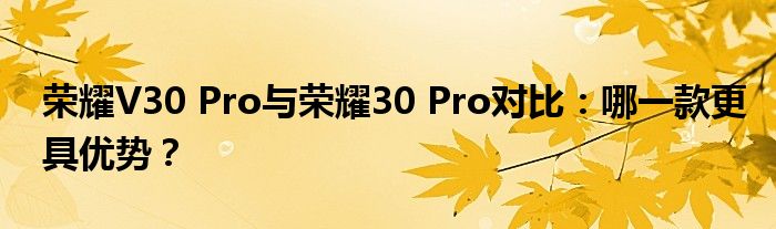 荣耀V30 Pro与荣耀30 Pro对比：哪一款更具优势？