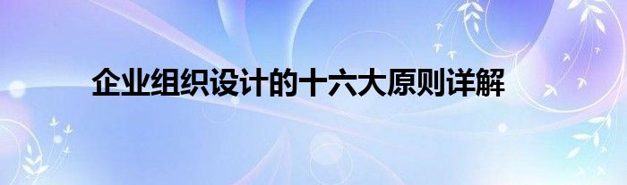 企业组织设计的十六大原则详解