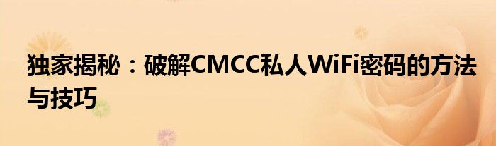 独家揭秘：破解CMCC私人WiFi密码的方法与技巧