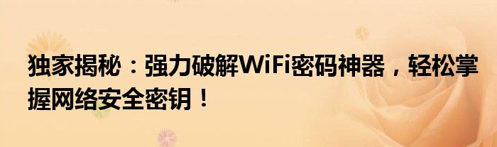 独家揭秘：强力破解WiFi密码神器，轻松掌握网络安全密钥！