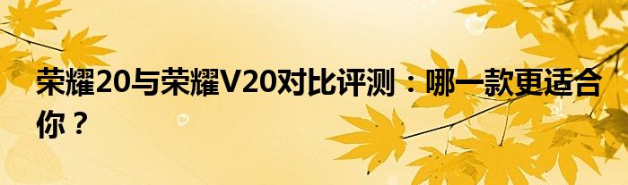 荣耀20与荣耀V20对比评测：哪一款更适合你？