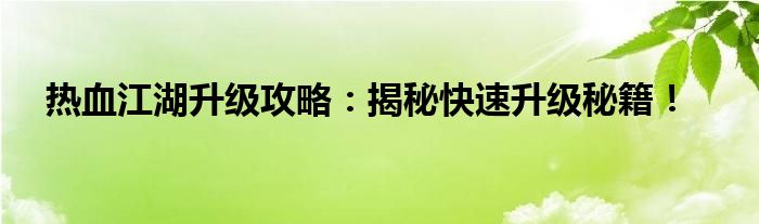 热血江湖升级攻略：揭秘快速升级秘籍！