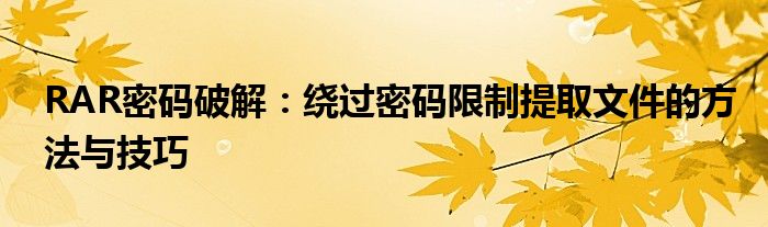 RAR密码破解：绕过密码限制提取文件的方法与技巧