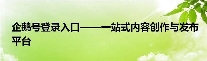 企鹅号登录入口——一站式内容创作与发布平台