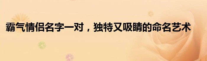 霸气情侣名字一对，独特又吸睛的命名艺术