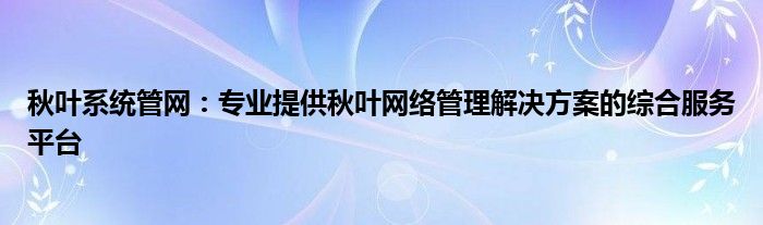 秋叶系统管网：专业提供秋叶网络管理解决方案的综合服务平台