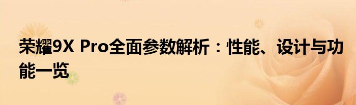 荣耀9X Pro全面参数解析：性能、设计与功能一览