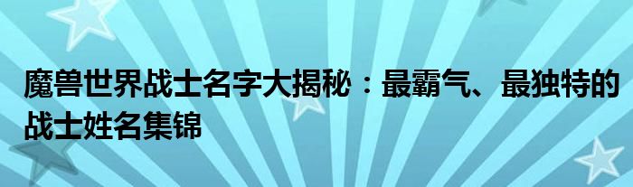 魔兽世界战士名字大揭秘：最霸气、最独特的战士姓名集锦