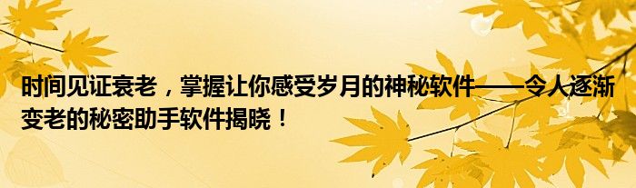 时间见证衰老，掌握让你感受岁月的神秘软件——令人逐渐变老的秘密助手软件揭晓！