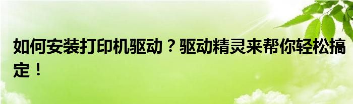 如何安装打印机驱动？驱动精灵来帮你轻松搞定！