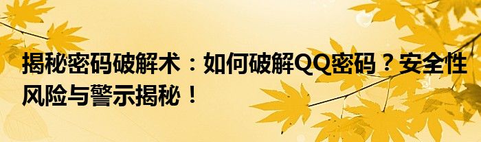 揭秘密码破解术：如何破解QQ密码？安全性风险与警示揭秘！