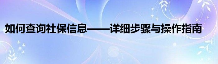 如何查询社保信息——详细步骤与操作指南