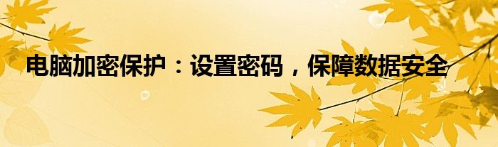 电脑加密保护：设置密码，保障数据安全