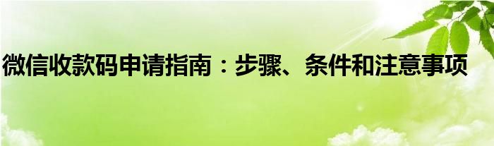 微信收款码申请指南：步骤、条件和注意事项