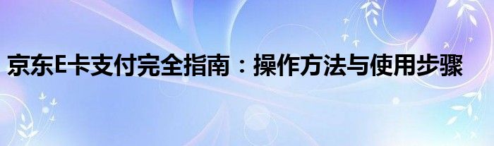 京东E卡支付完全指南：操作方法与使用步骤