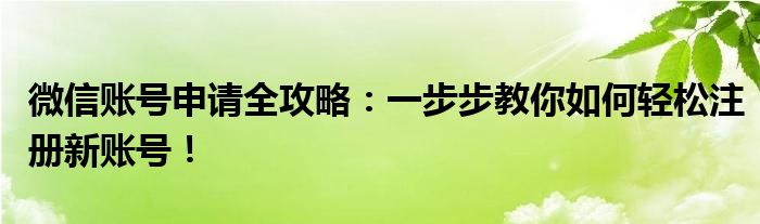 微信账号申请全攻略：一步步教你如何轻松注册新账号！