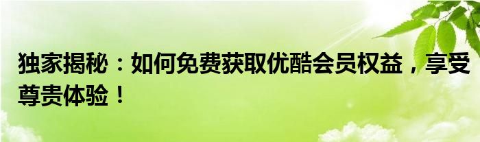 独家揭秘：如何免费获取优酷会员权益，享受尊贵体验！