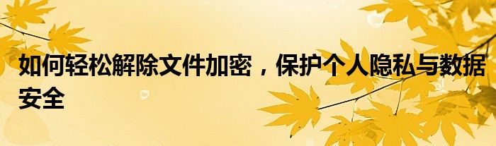 如何轻松解除文件加密，保护个人隐私与数据安全