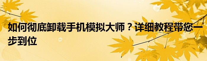 如何彻底卸载手机模拟大师？详细教程带您一步到位