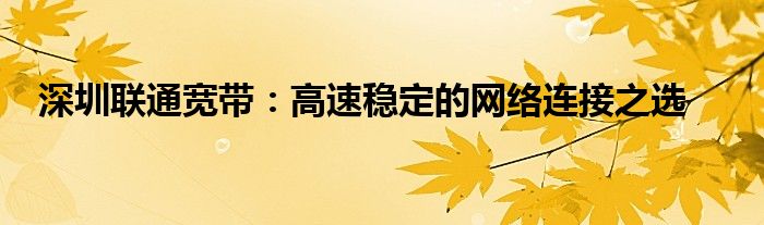 深圳联通宽带：高速稳定的网络连接之选