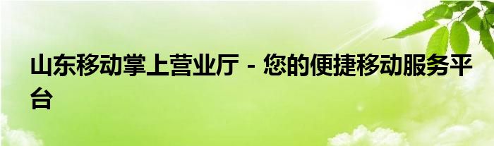 山东移动掌上营业厅 - 您的便捷移动服务平台