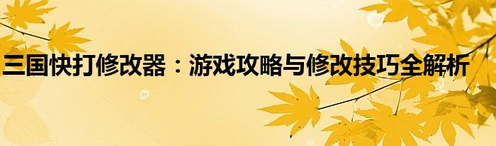 三国快打修改器：游戏攻略与修改技巧全解析