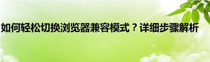 如何轻松切换浏览器兼容模式？详细步骤解析