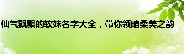 仙气飘飘的软妹名字大全，带你领略柔美之韵