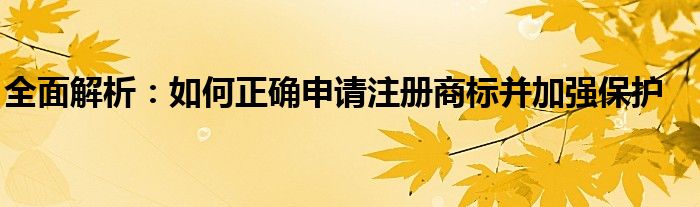 全面解析：如何正确申请注册商标并加强保护