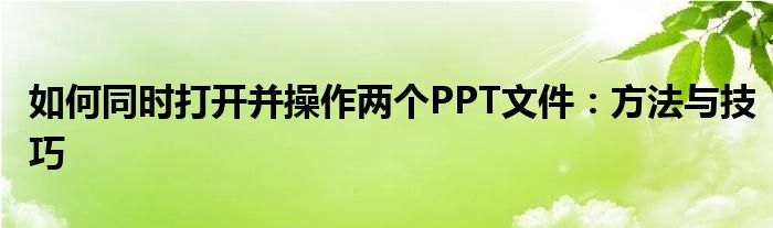 如何同时打开并操作两个PPT文件：方法与技巧