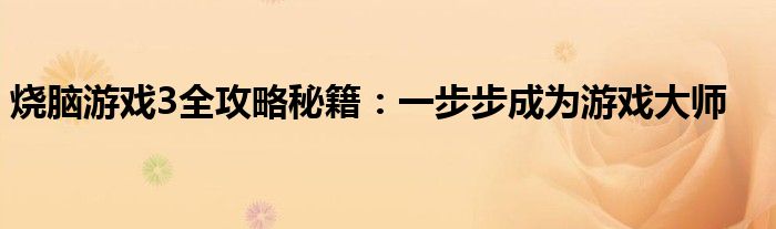 烧脑游戏3全攻略秘籍：一步步成为游戏大师