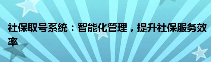 社保取号系统：智能化管理，提升社保服务效率