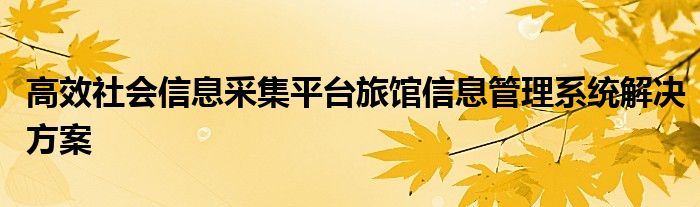 高效社会信息采集平台旅馆信息管理系统解决方案