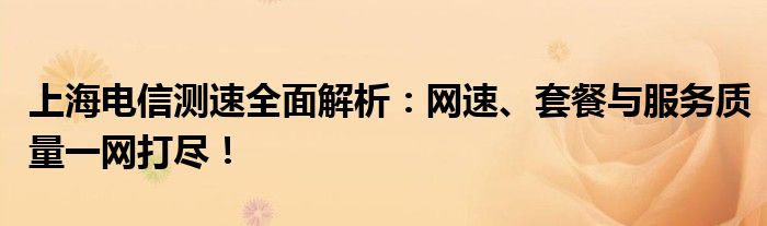 上海电信测速全面解析：网速、套餐与服务质量一网打尽！