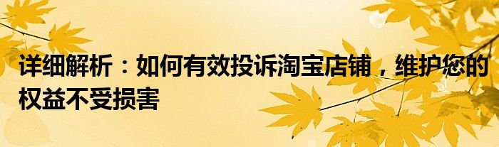 详细解析：如何有效投诉淘宝店铺，维护您的权益不受损害