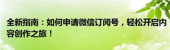 全新指南：如何申请微信订阅号，轻松开启内容创作之旅！