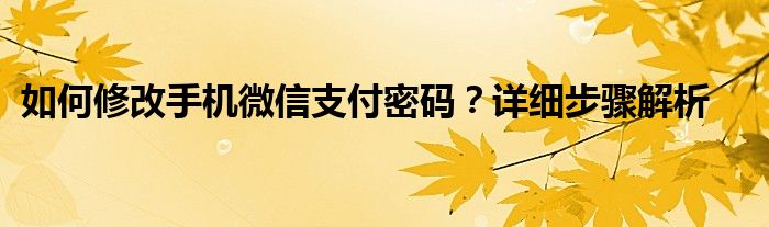 如何修改手机微信支付密码？详细步骤解析