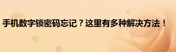 手机数字锁密码忘记？这里有多种解决方法！