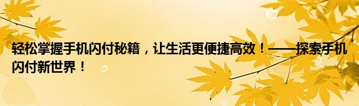 轻松掌握手机闪付秘籍，让生活更便捷高效！——探索手机闪付新世界！