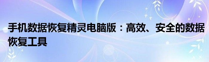 手机数据恢复精灵电脑版：高效、安全的数据恢复工具